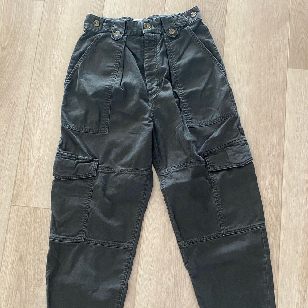 FREE PEOPLE AGOLDE MILA UTILITY CARGO PANTS BALLOON / HIGH WAIST FADED BLACK 25